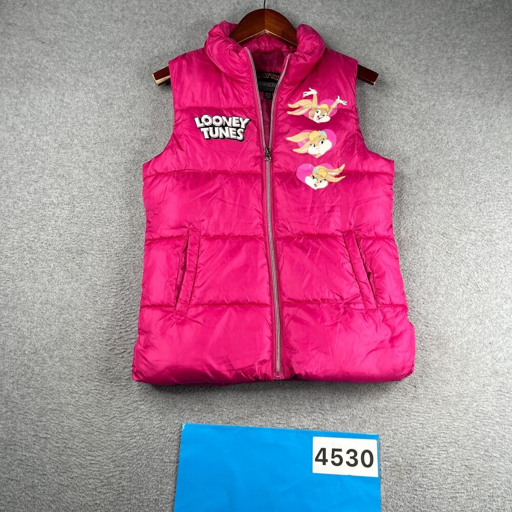Members Only Youth Girls Looney Tunes Puffer Vest Szie 14/16 Pink Graphic Print